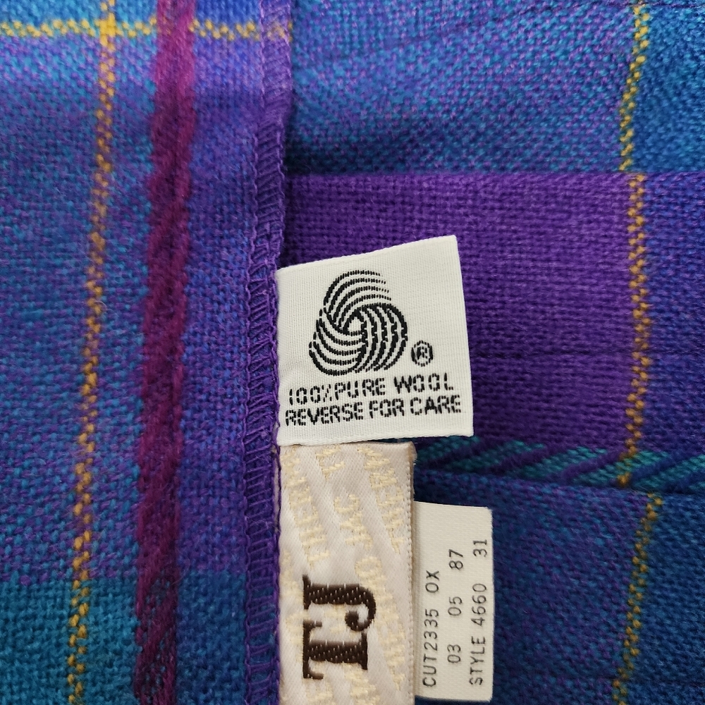 VTG 1987 TJ Thermo Jac Pure Wool Pleated Midi Skirt Teal/Purple Plaid Waist 30" - Picture 10 of 10